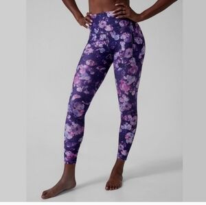 Athleta Salutation Stash Pocket II Printed Tights Leggings Purple Floral 1X